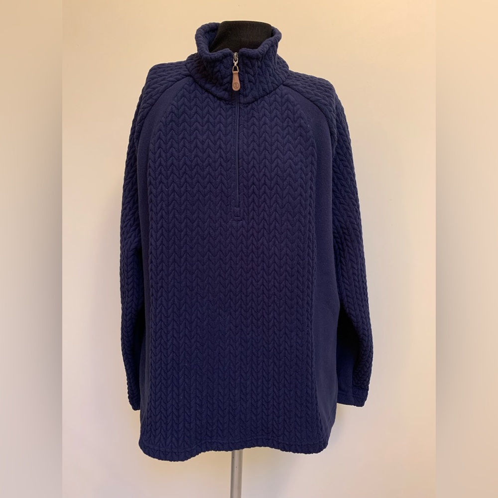 Lands End Dark Blue Raised Herringbone Design Fleece Partial Zip XLP 18